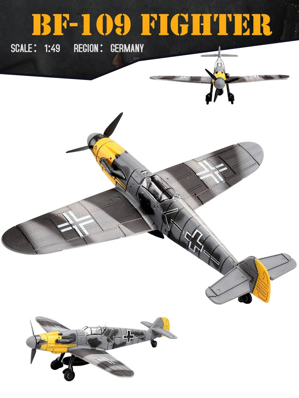 ViiKONDO Vliegtuig Speelgoed Model Bouwpakket 1/49 WOII Duitse BF109 Jachtvliegtuig Oorlogsplane Doe-Het-Zelf Montage Plezier Kind Vliegtuig Cadeau Kantoordecoratie