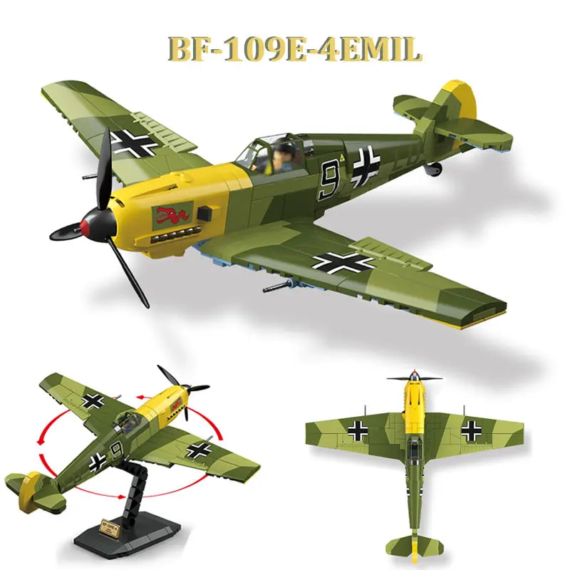 New WW2 Military Weapons Aircraft BF-109E-4EMIL Fighter Building Blocks Model Army Bricks Soldier Toys For Kids Boy Gift 631PCS