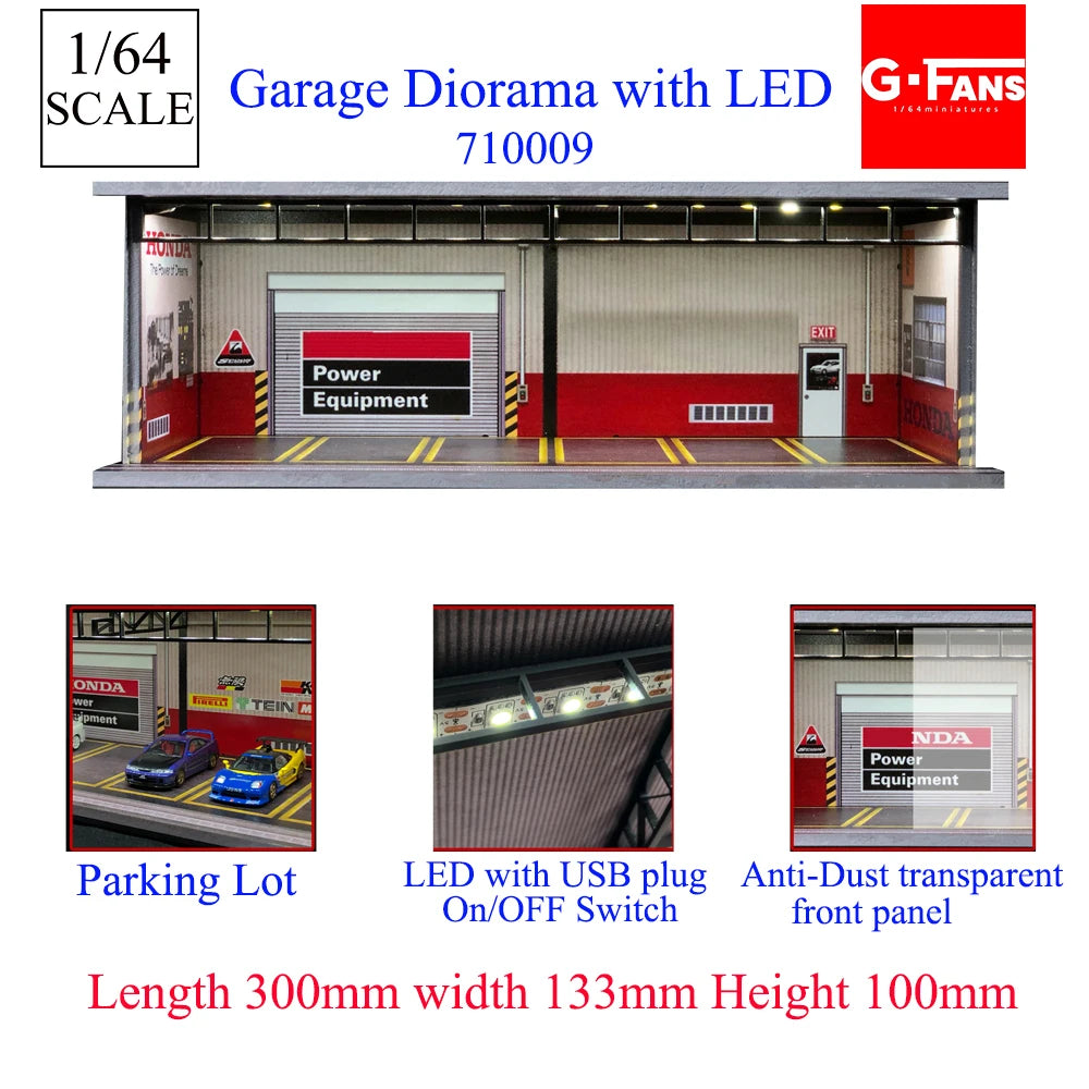 GFans NEW Model 1:64 Scale Diorama Car Garage Model With LED Lights Parking Lots City DIY Model Sets Collection Display Gifts