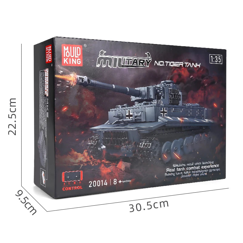 Mould King 20014 Military RC Tank Building Blocks The German Tiger Heavy Remote Control Tank Track Construction Model Toys