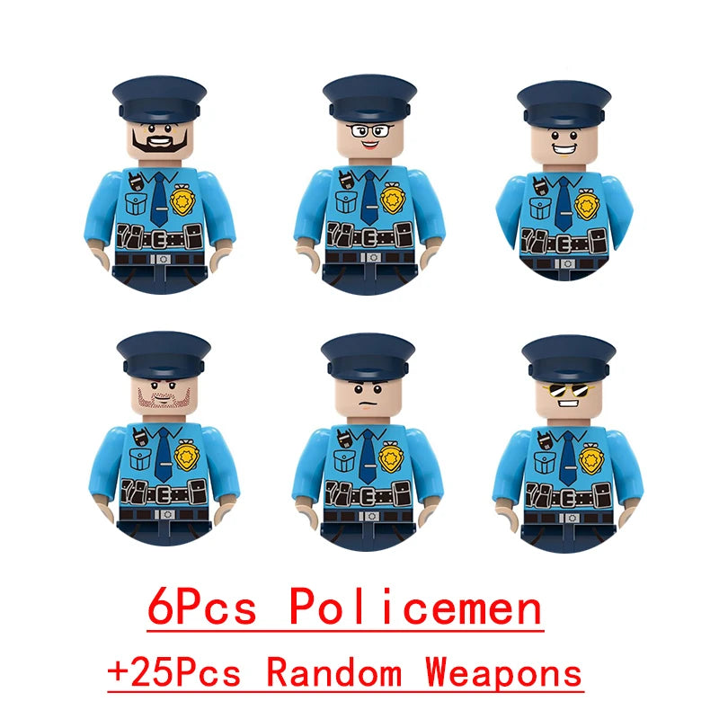 Military Weapons Guns Mortar Special Forces Police SWAT Gangster Jeeps Off-Road Armored Vehicle Model Soldier Building Block Toy