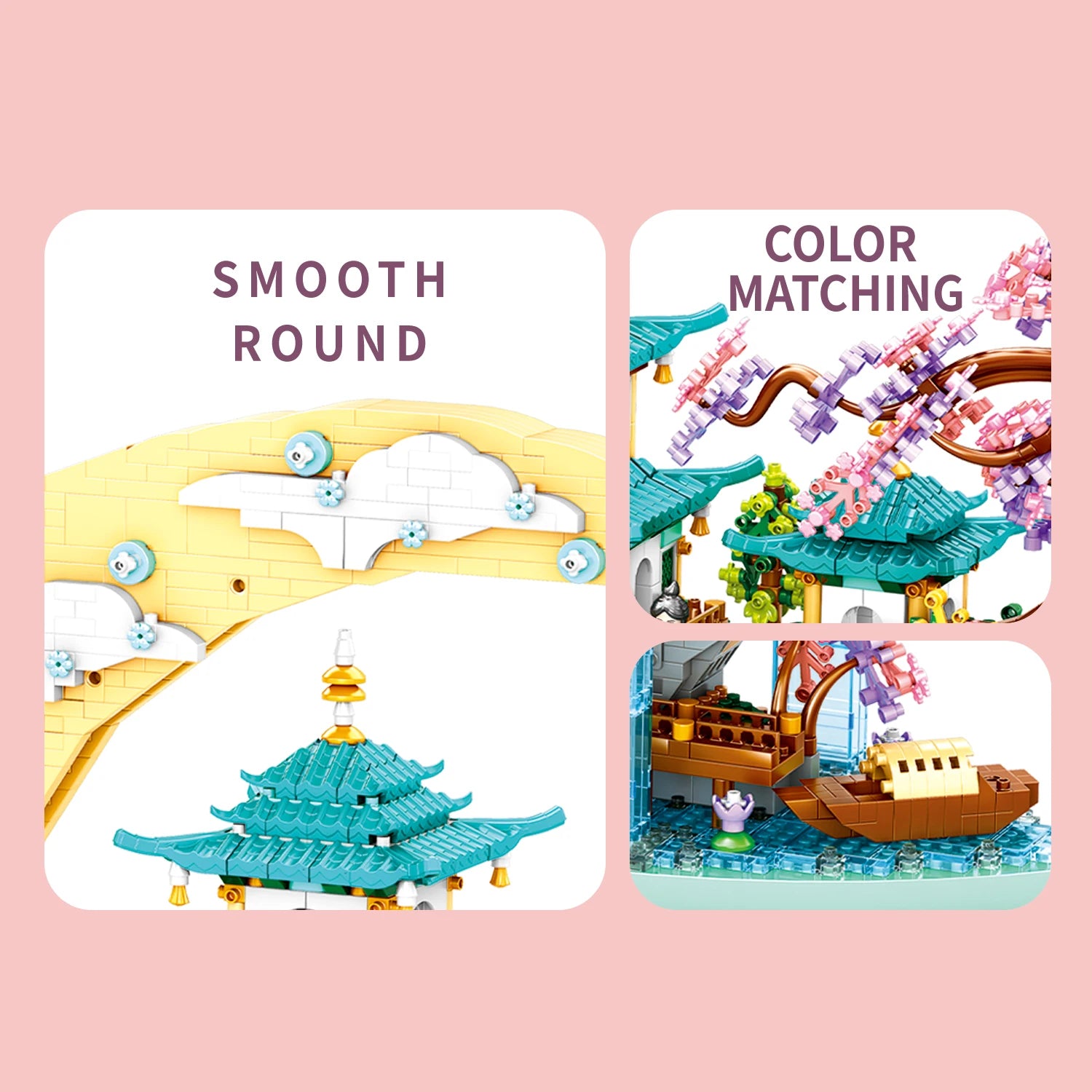 Ancient Pavilion Temple Tower Lake Garden Gate Led Light Model Mini Diamond Blocks Bricks Building Chinese Style Home Decor Gift