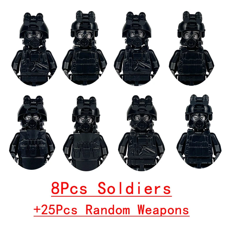 Military Weapons Guns Mortar Special Forces Police SWAT Gangster Jeeps Off-Road Armored Vehicle Model Soldier Building Block Toy