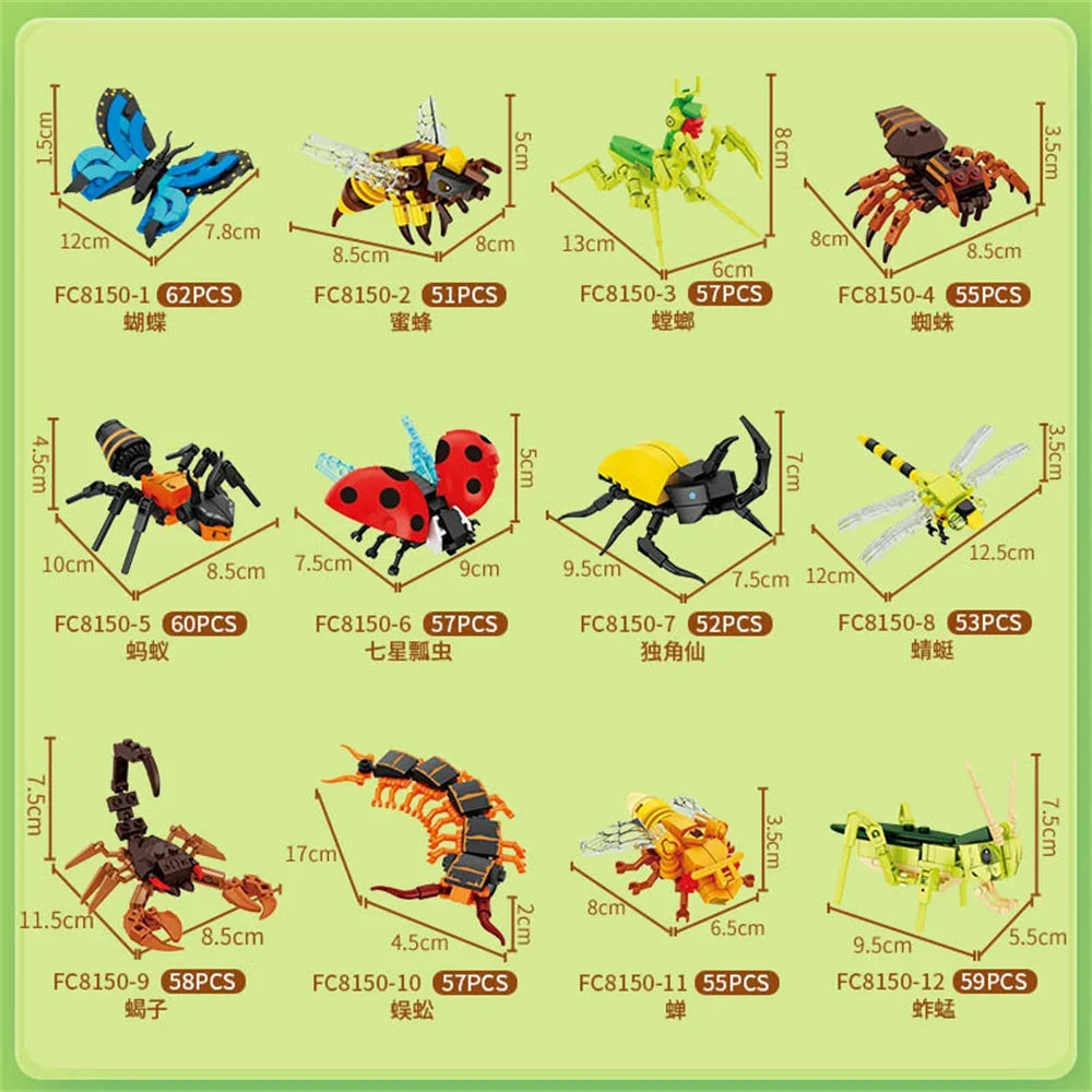 Moc Insect Animal Model Bee Ant Butterfly Cricket Grasshopper Set Building Blocks Diy Children Puzzle Assemble Toys Boy Kid Gift - CADA BRICKS®
