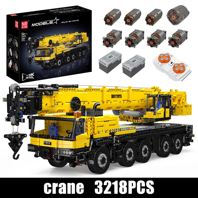 MOULD KING 17073 17074 Technical City Engineering LTM1110 Mobile Crane APP Remote Control Building Blocks Truck Toys for Adults