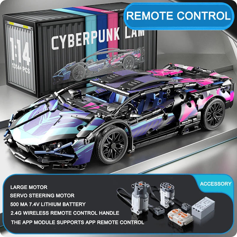 1314PCS Black Purple Lamborghinised Sian Sport Car Building Blocks Assemble Racing Vehicle Bricks Toys Birthday Gift For Kid Boy