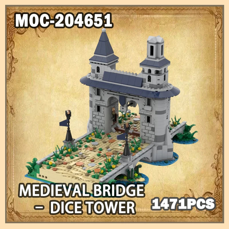 MOC-204651 Medieval Bridge – Dice Tower Building Block Model  Brick Particle Set Creative Gifts Film Vintage Classic DIY 1471PCS