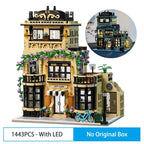 City Street View Modular Coffee Restaurant Retro Flower House with LED Light MOC Architecture Building Block Sets Toys for Kids