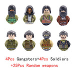 Military Special Forces Police SWAT Gangster Weapons Guns Mortar Jeeps Off-Road Armored Vehicle Model Soldier Building Block Toy
