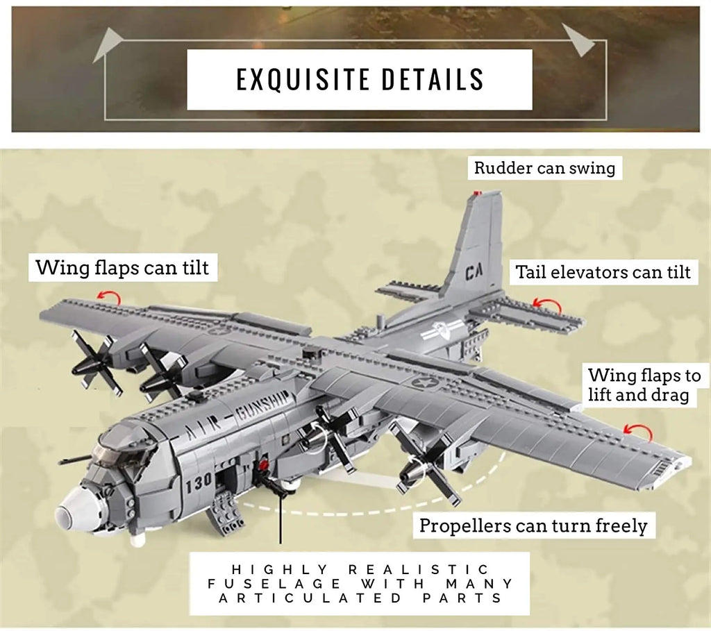 AC130 Gunship Airplane Model Kits, C130 / C 130 Hercules Military War Aircraft (1713 PCS) Planes and Jets Building Blocks Sets