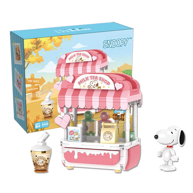 Genuine Snoopy Building Blocks Multi-faceted Life Puzzle Box Cartoon Plastic Building Blocks Trendy Scene Coffee Shop Toys Gift