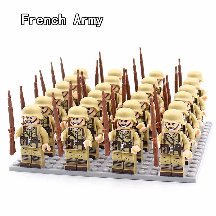 24pcs WW2 Military Army Soldier Soviet US UK German France Building Blocks Set Model Bricks Action Figures Weapon Toys Kids Gift - CADA BRICKS®