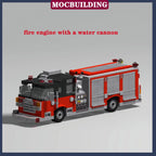 MOC City Fire Truck Transport Vehicle Rescue Tower Ladder Model Building Block Assembly Collection Boy Toy Gift