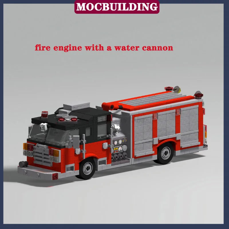 MOC City Fire Truck Transport Vehicle Rescue Tower Ladder Model Building Block Assembly Collection Boy Toy Gift