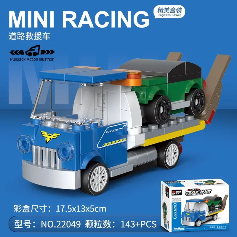 DIY Racing Car Bus Engineering Vehicle Ambulance Pull Back Model Building Blocks Brick Toys Children Boys Compatible With Lego