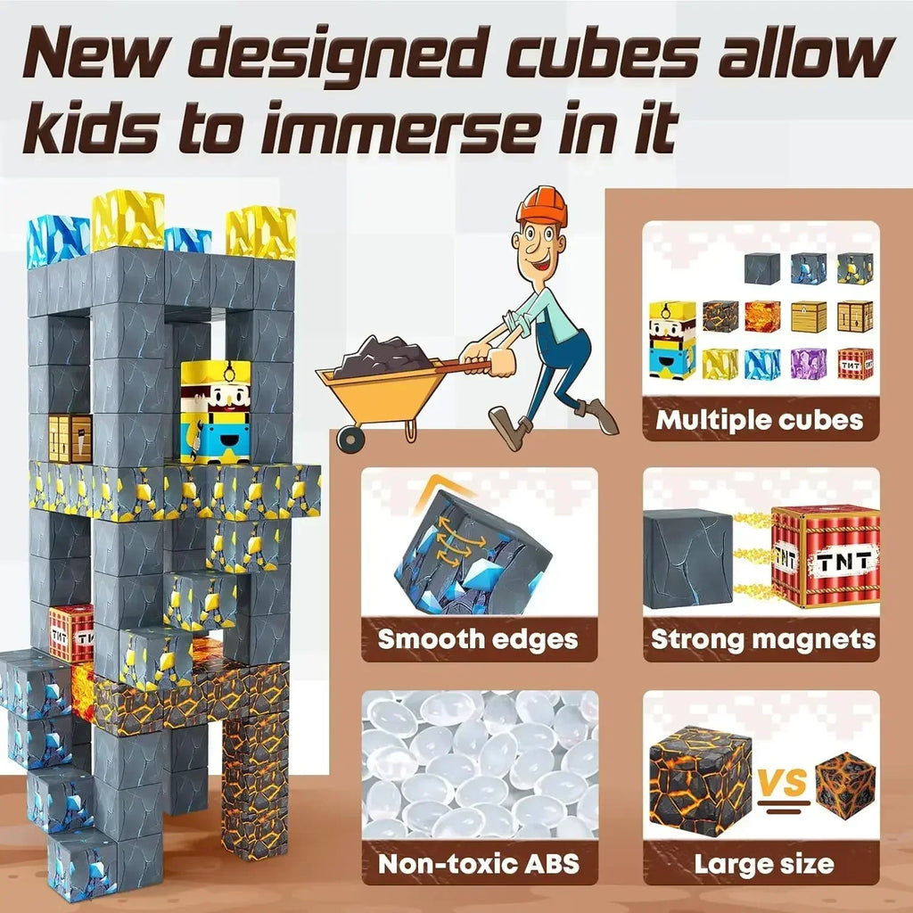 Magnetic Building Block Magnet Cube Mine World Set for Boy Girl Kid Age 3+ DIY Model Children STEM Sensory Toy Christmas Gift - CADA BRICKS®