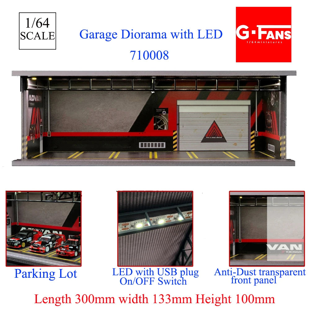 GFans NEW Model 1:64 Scale Diorama Car Garage Model With LED Lights Parking Lots City DIY Model Sets Collection Display Gifts