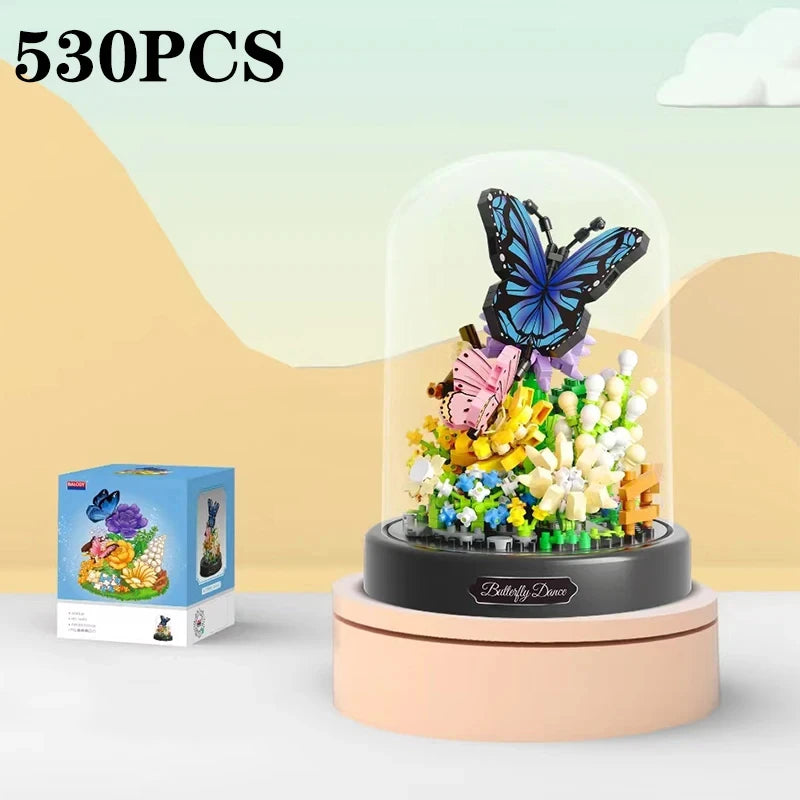 Bee Butterfly Flower Bonsai Building Blocks Insect Plant Potted Model Bricks With Dust Cover Children's DIY Toy Holiday Gifts