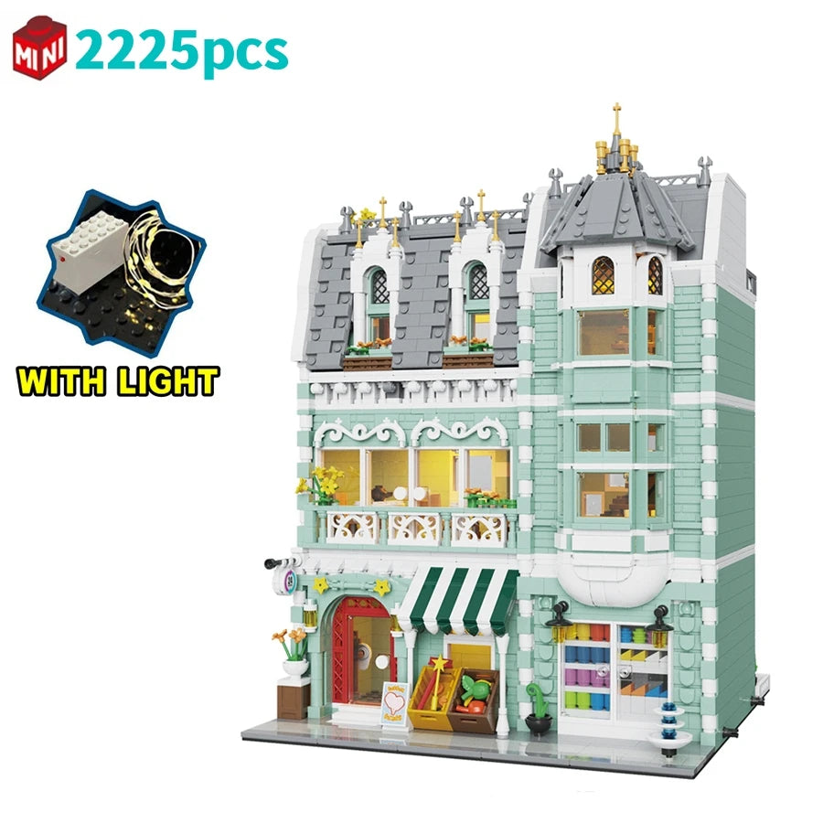 MINI Bricks European Market Street Café Villa Store House Building Blocks City Street View Scene Model Assemble Toy Kid Gifts