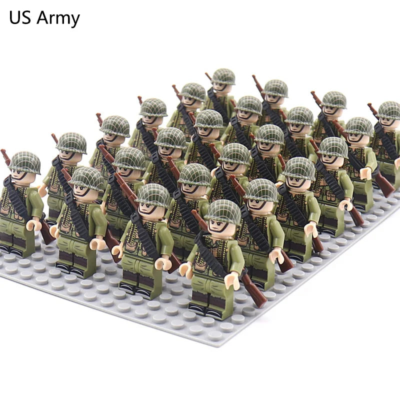 24pcs WW2 Military Army Soldier Soviet US UK German France Building Blocks Set Model Bricks Action Figures Weapon Toys Kids Gift - CADA BRICKS®