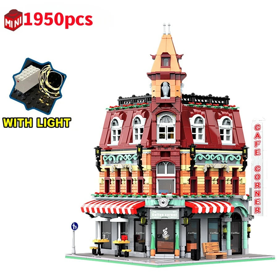 MINI Bricks European Market Street Café Villa Store House Building Blocks City Street View Scene Model Assemble Toy Kid Gifts