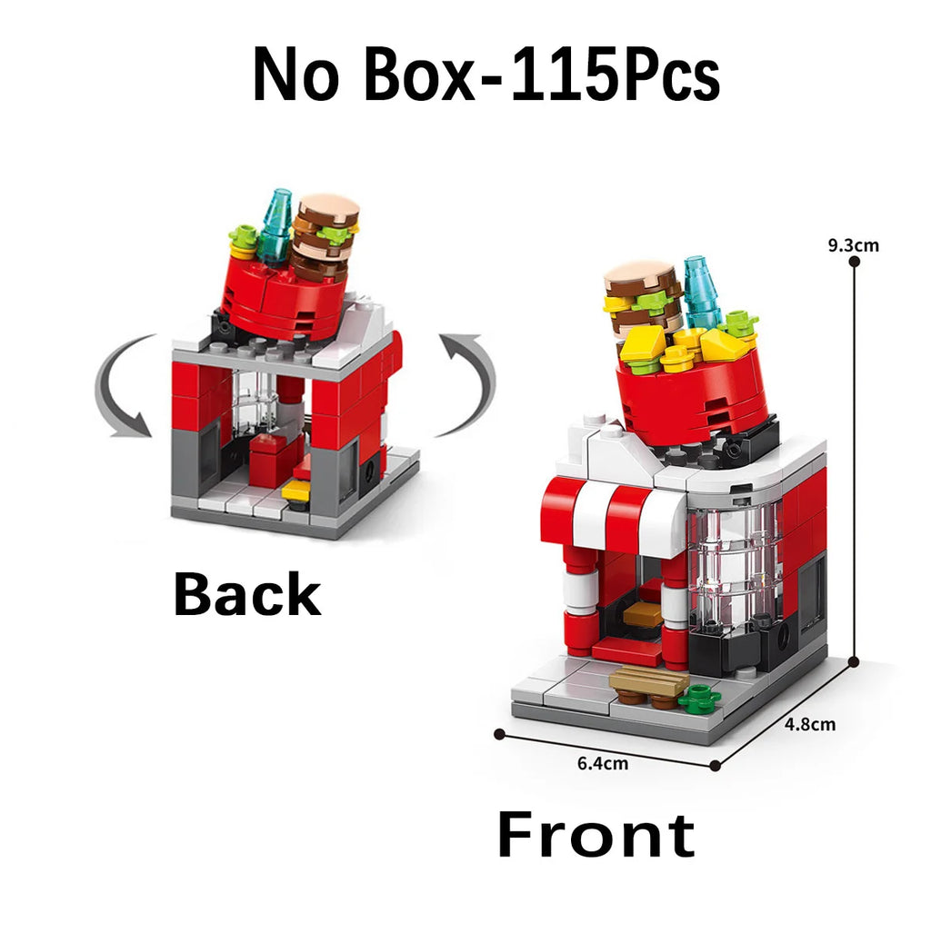 City Mini Shop Supermarket Street View Model Building Blocks Hamburger Restaurant Retail Store Bricks Architecture Friend Girl - CADA BRICKS®