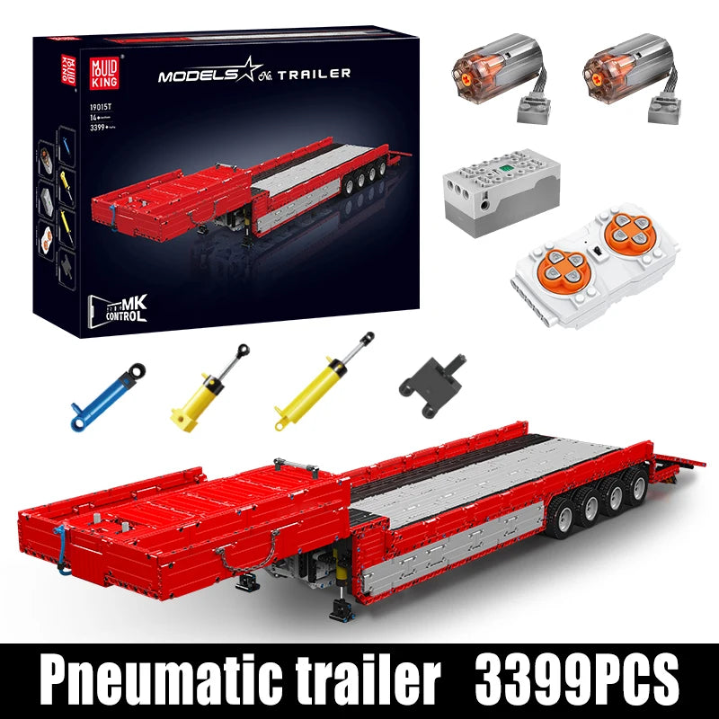 MOULD KING 19015T MOC Trailer Building Blocks for Tractor Truck Model DIY Assembled Bricks Creative Educational Collection Toys