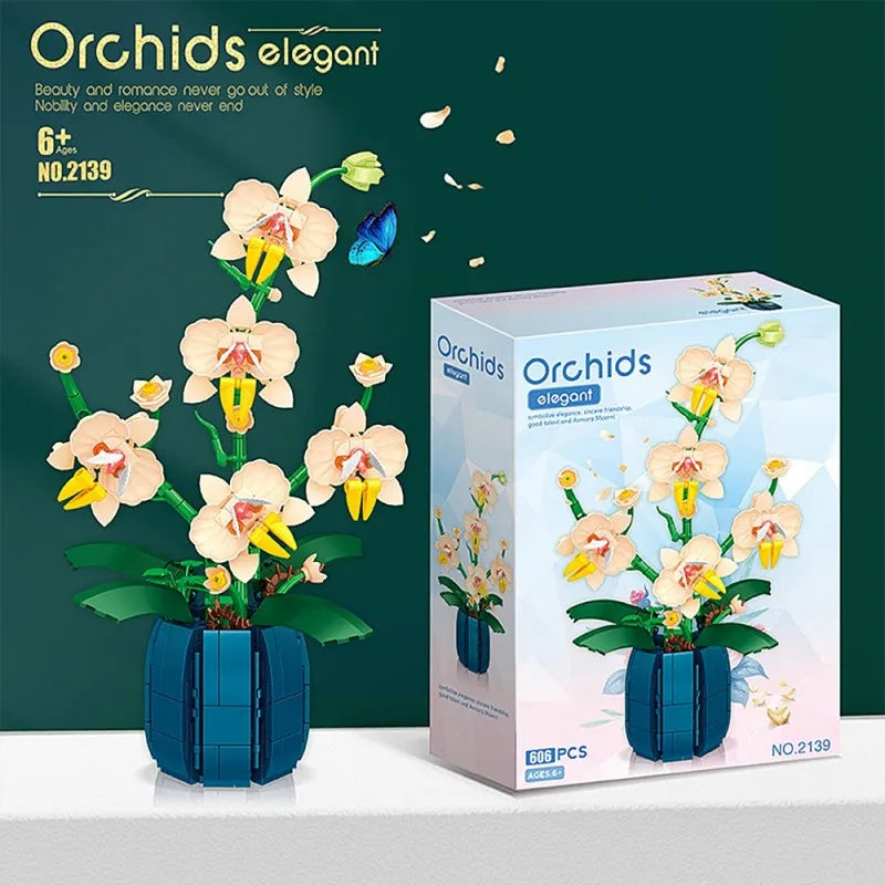 Romantic Orchid Flowers Bouquet Building Blocks: Bonsai Style Plant Model Bricks for DIY Home Decoration Ideal Kids' Toy & Gift - CADA BRICKS®