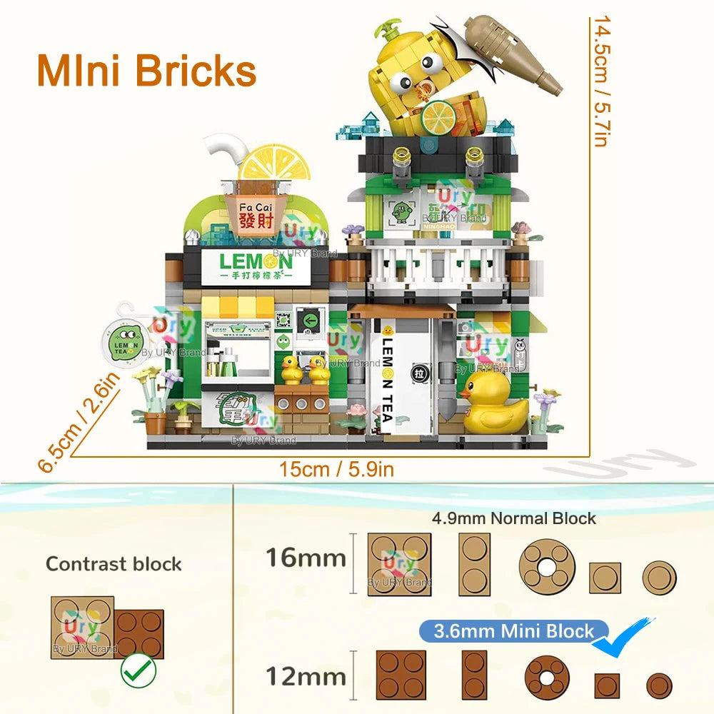 Mini City Japanese Street View Modular Villa Retro Lemon Tea Shop Store Friends House MOC Architectur Building Block Set for Kid