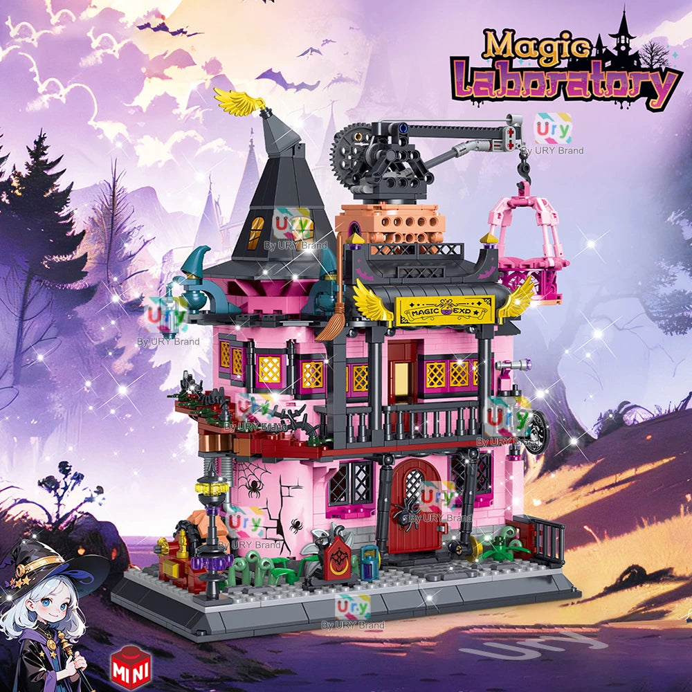 Mini Bricks Friends Haunted House City Halloween Villa Magic Labs MOC Openable Architecture Building Blocks Toys for Kids Gifts