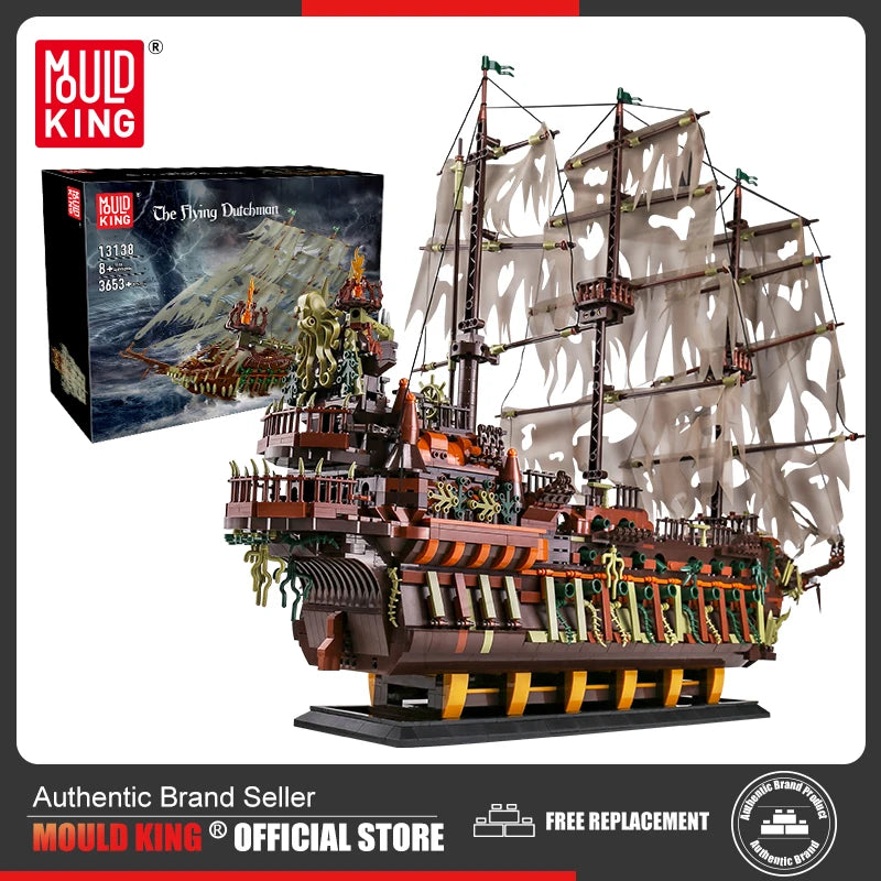 Mould King 13197 Pirate Ship Building Blocks Flying Dutchman Boat Construction Kit for Adults Kids Bricks Toys Christmas Gifts