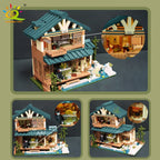HUIQIBAO 1099PCS City Japanese Street View House Tatami Room Model Building Blocks DIY Architecture Bricks Toys for Children