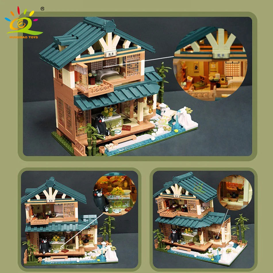 HUIQIBAO 1099PCS City Japanese Street View House Tatami Room Model Building Blocks DIY Architecture Bricks Toys for Children