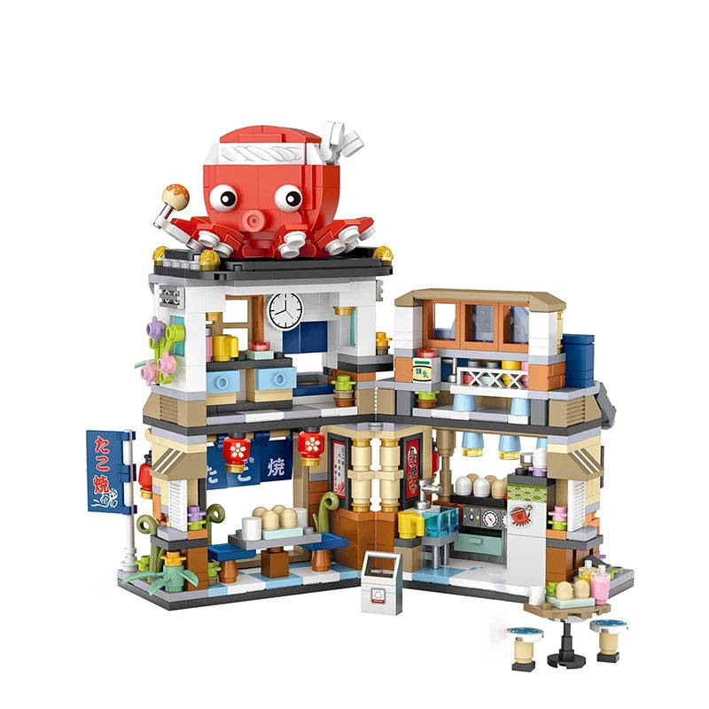 Street View Series Building blocks Izakaya Shaved Ice Shop Takoyaki Shop Coffee shop Panda Tea House model children's gift - CADA BRICKS®