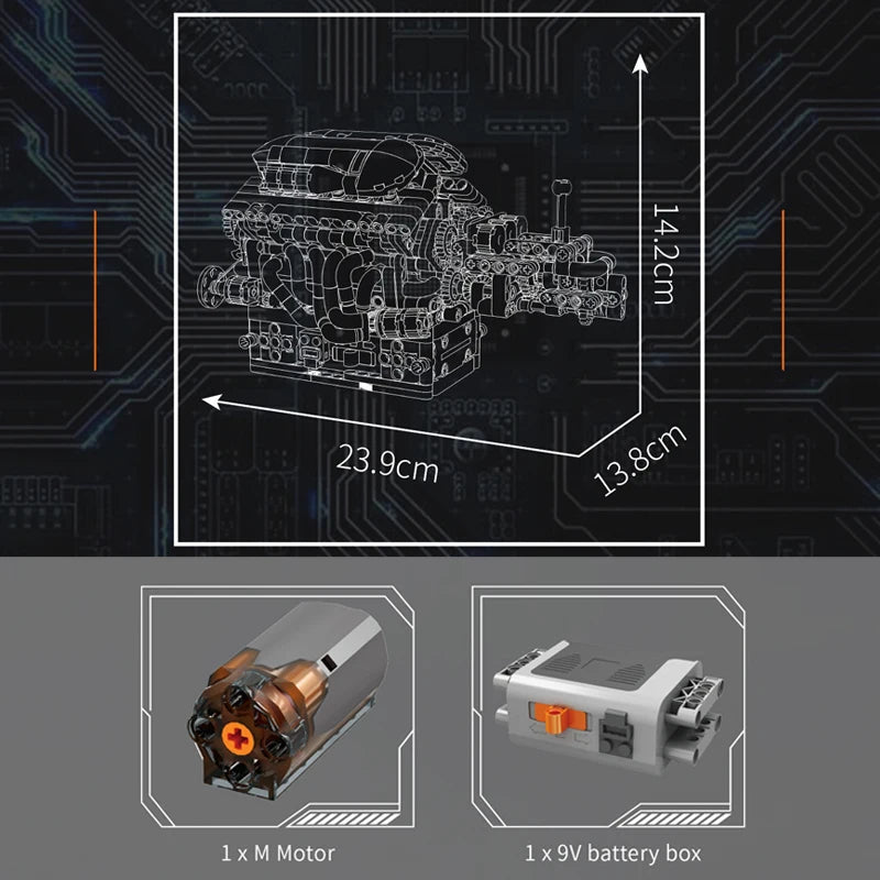 Mould King 102261 Engine Toys The Motorized V12 Engine Building Block Assembly V12 Engine Brick Kids Christmas Gift