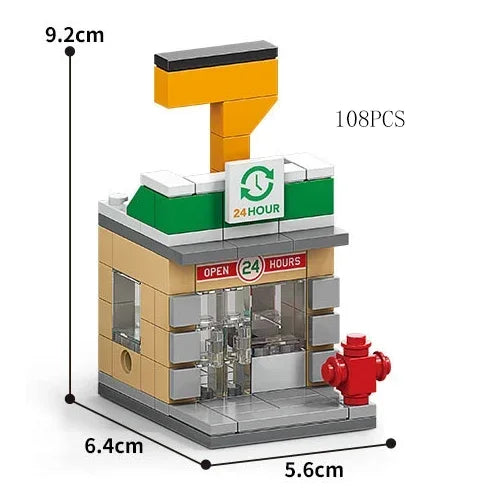 2025 Mini Shop Market Street View Sets Model Building Blocks Hamburger Restaurant Retail Store Creative Architecture Friend