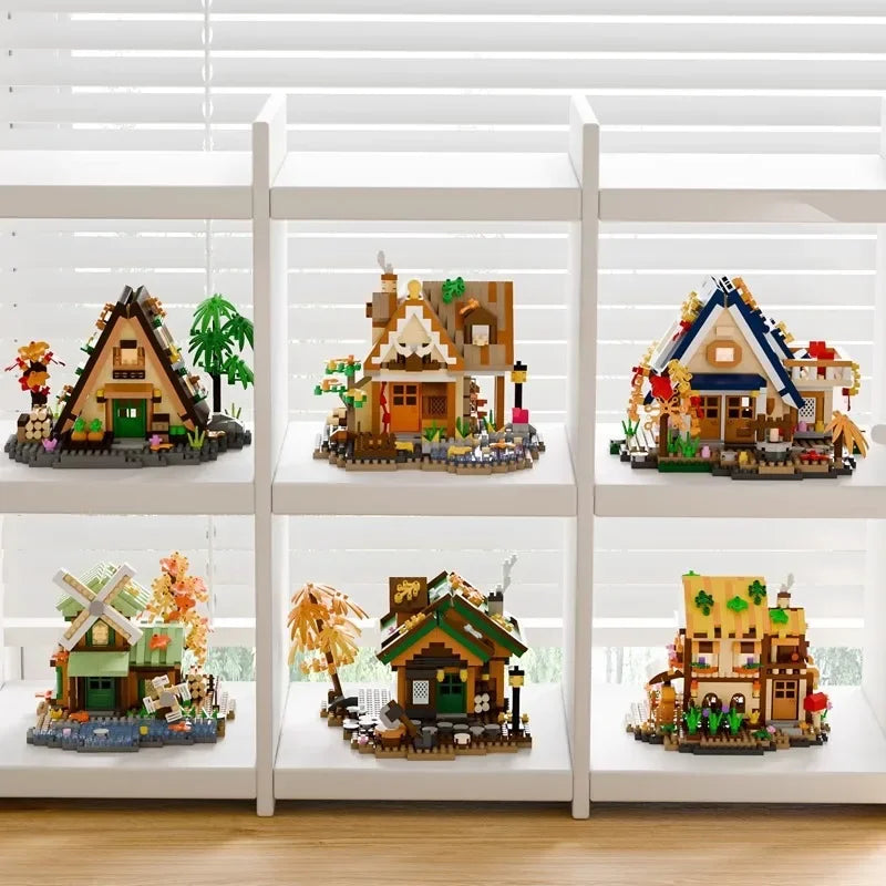 Forest House Building Blocks 3D Cherry Blossom Tree House Architecture Bricks Model Log Cabin Toys For Kids Santa Gift MZ322