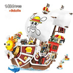 One Piece 1484Pcs+9Dolls Thousand Sunny Boat Blocks Cartoon Pirate Ship Bricks Set Toys for Children Christmas Gifts