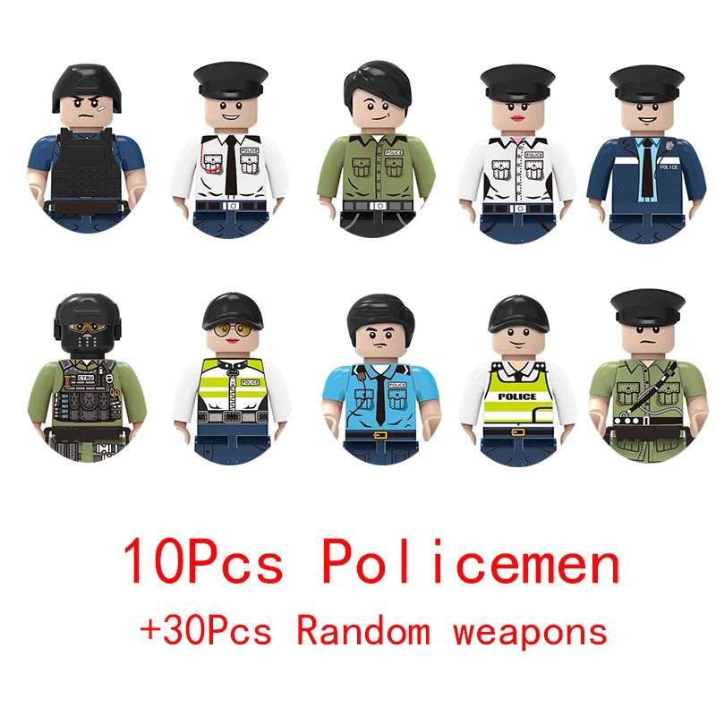 Military Weapons Guns Mortar Special Forces Police SWAT Gangster Jeeps Off-Road Armored Vehicle Model Soldier Building Block Toy