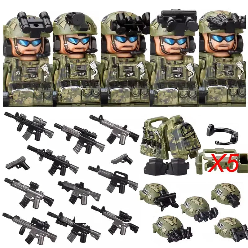 Military Army Figures Building Blocks SWAT Ghost Commando Special Forces Soldier Weapons Gun Hat Shield Belt AK Mini Bricks Toy - CADA BRICKS®