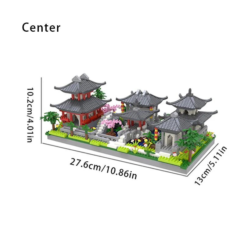 Suzhou garden three in one ancient style architecture adult high difficulty huge assembly block set children's toy birthday gift