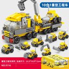Fire truck building blocks 10 in 1 Police car Aircraft Tank warship excavator robot Building bricks Boy toy Children's gift