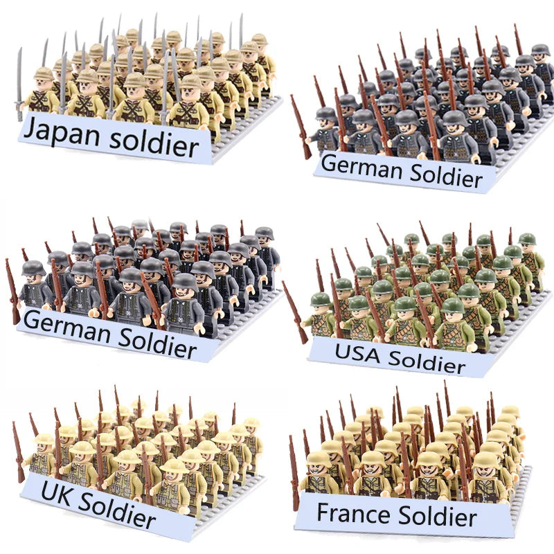 24pcs WW2 Military Army Soldier Soviet US UK German France Building Blocks Set Model Bricks Action Figures Weapon Toys Kids Gift - CADA BRICKS®
