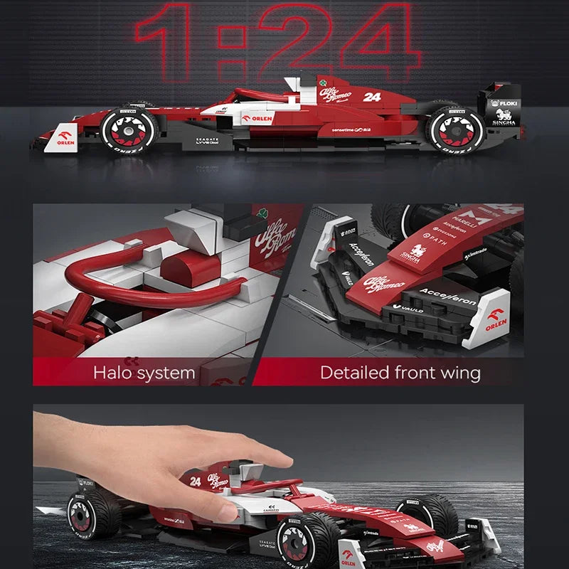 1:24 Alfa Romeo Formuły 1 Samochód wyścigowy F1 Samochód wyścigowy C42 Model samochodu sportowego Klocki Klocki miejskie Samochód wyścigowy Zabawki Prezent dla dziecka