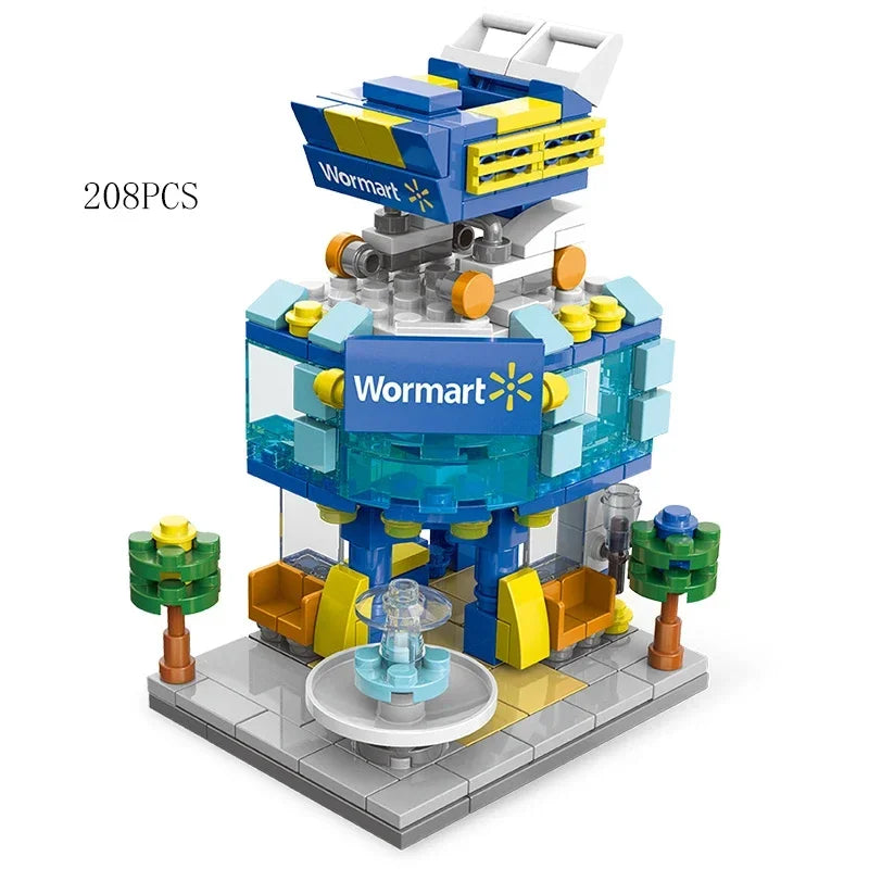 2025 Mini Shop Market Street View Sets Model Building Blocks Hamburger Restaurant Retail Store Creative Architecture Friend