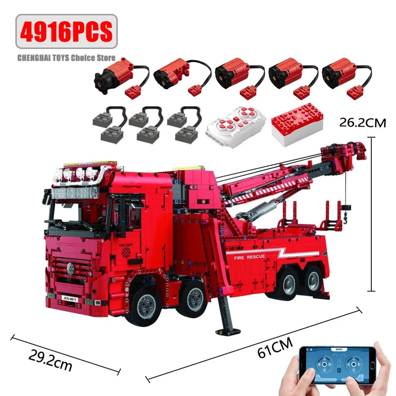 Technical Car Rescue Vehicle APP Remote Control Crane Electric Moter Trucks MOC Bricks Building Blocks Boys Toys Childrens Gifts