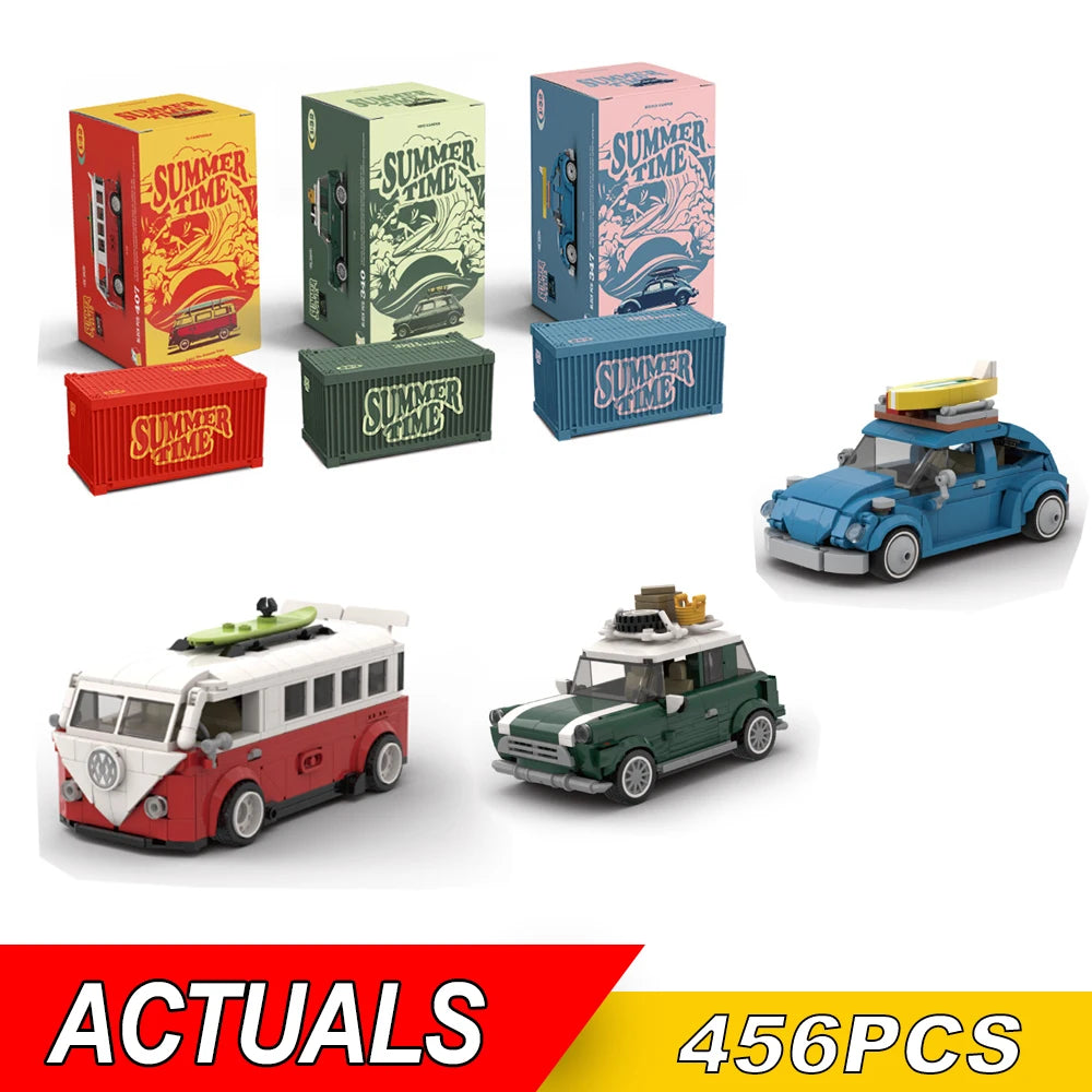 NEW Creative City Retro Car Building Blocks T1 Campervan Beetle Camper Car Bricks Mini Camper Model Toys Kids Christmas Gifts