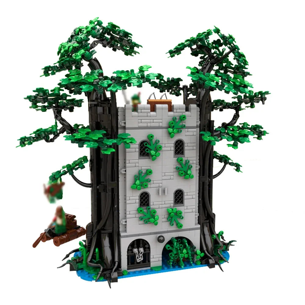 MOC Forestmen River's Fortress Model Building Blocks Medieval Forest Castle Defence Tower Architecture Brick Toys Adult Gift