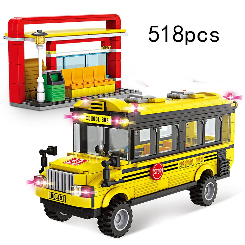 Bus City UK London Building Blocks School Vehicle Friends Wedding Car Traffic Bricks Double Station Girls Gifts Technique Toys - CADA BRICKS®