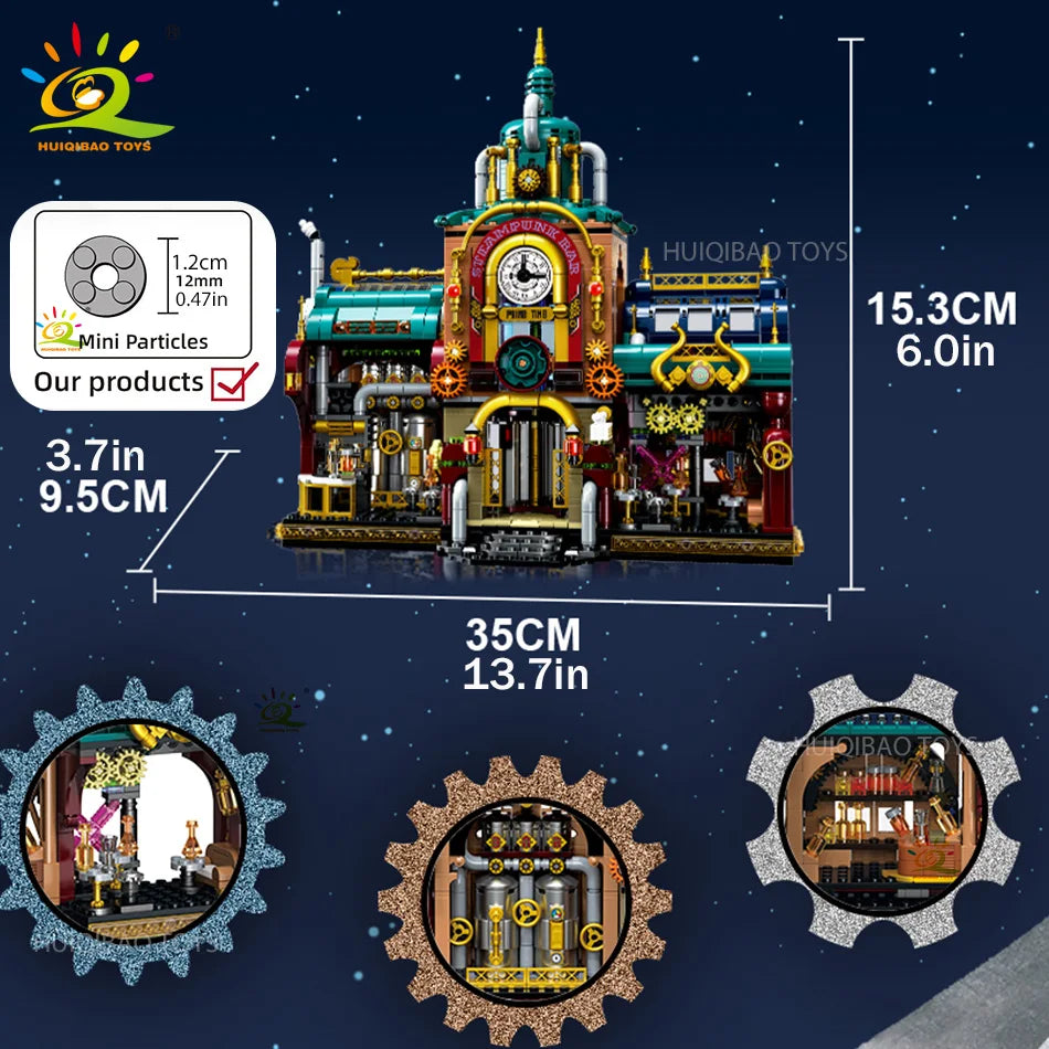 HUIQIBAO 1557pcs City Cyberpunk Style Hotel Architecture Model Building Blocks Street View Set Construction Bricks Toys Gift